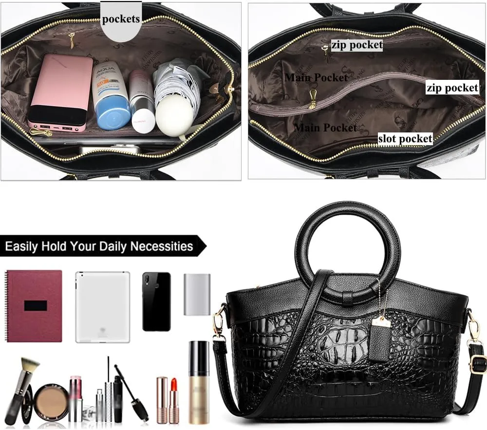 Women Handbags Tote Bags PU Leather Crocodile Pattern Purse Top Circular Handle Handbag Ladies Satchel Shoulder Bag