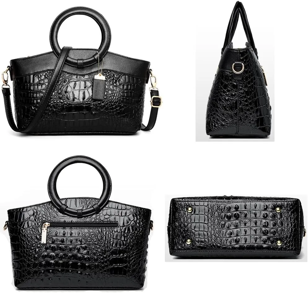 Women Handbags Tote Bags PU Leather Crocodile Pattern Purse Top Circular Handle Handbag Ladies Satchel Shoulder Bag