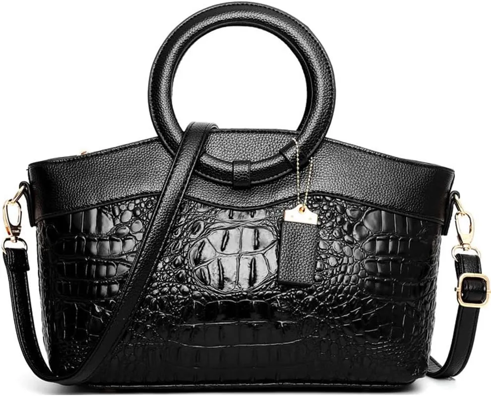 Women Handbags Tote Bags PU Leather Crocodile Pattern Purse Top Circular Handle Handbag Ladies Satchel Shoulder Bag
