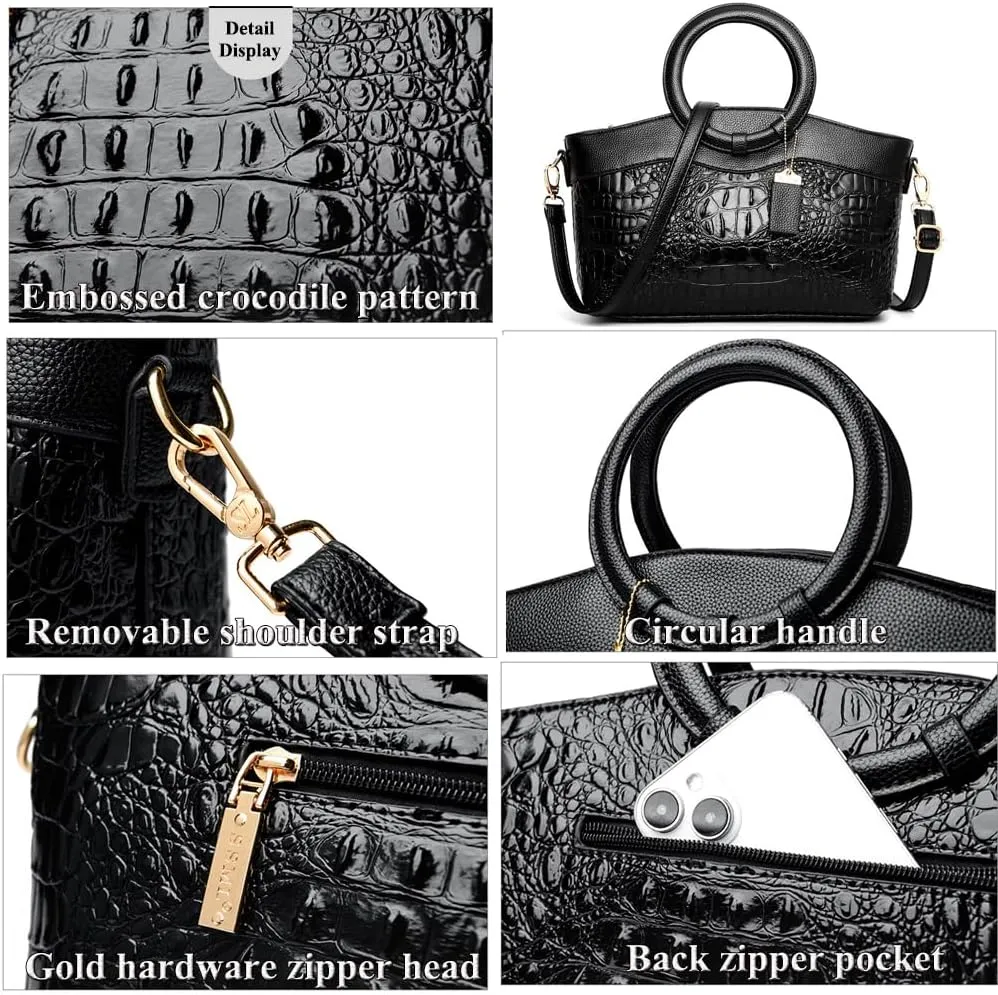 Women Handbags Tote Bags PU Leather Crocodile Pattern Purse Top Circular Handle Handbag Ladies Satchel Shoulder Bag