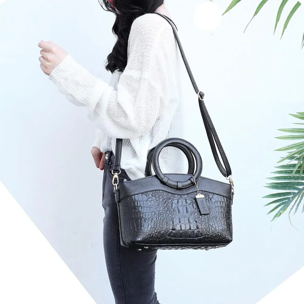 Women Handbags Tote Bags PU Leather Crocodile Pattern Purse Top Circular Handle Handbag Ladies Satchel Shoulder Bag
