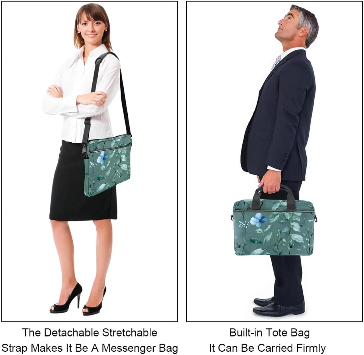 Women Laptop Bag Watercolor Easter Eggs and Green Leaves Laptop Computer Bag Work Tote Bag Shoulder Messenger Bag