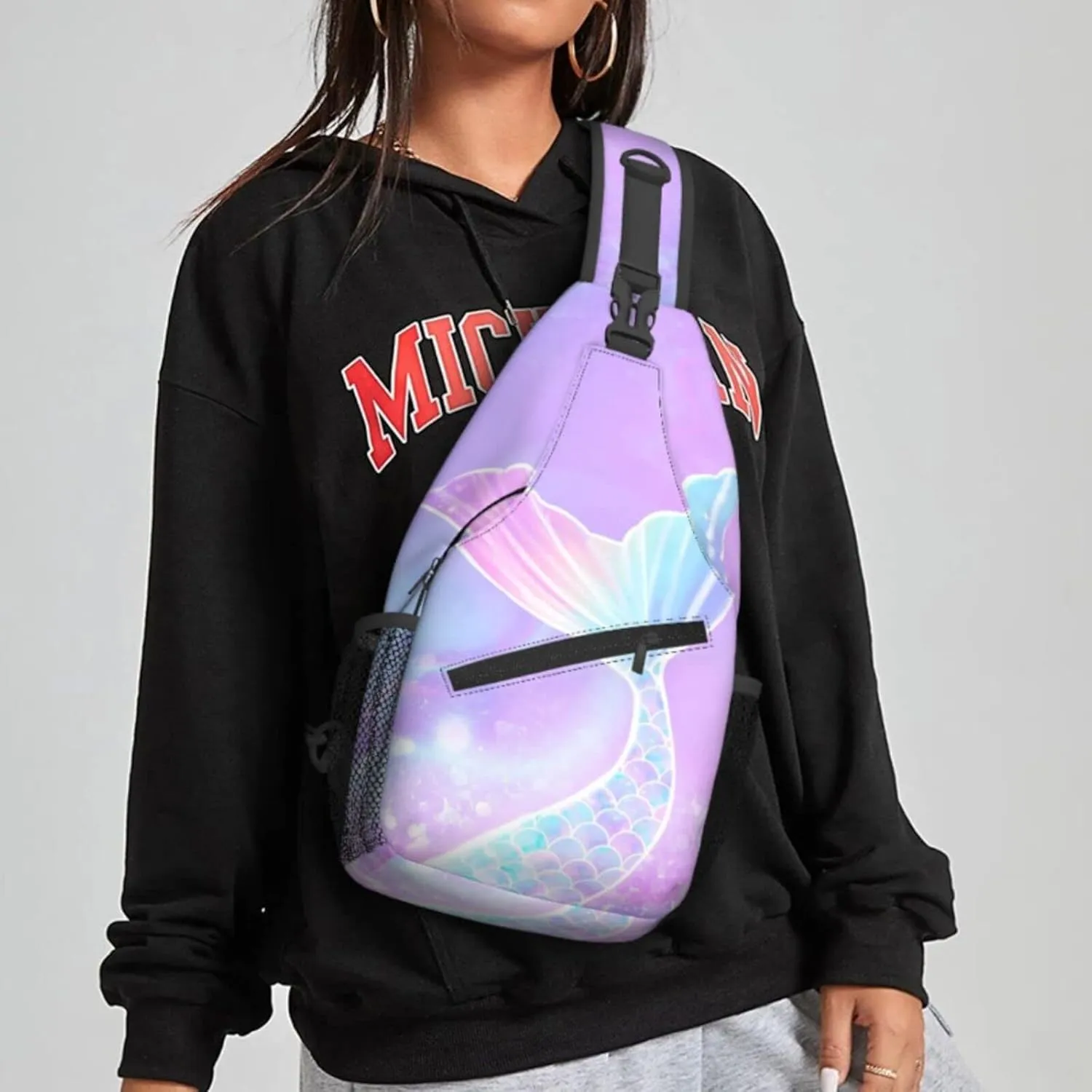 Women Mermaid Tail Crossbody Sling Backpack for Men Chest Bag Shoulder Bag Lightweight One Strap Backpack Travel Outdoor Daypack