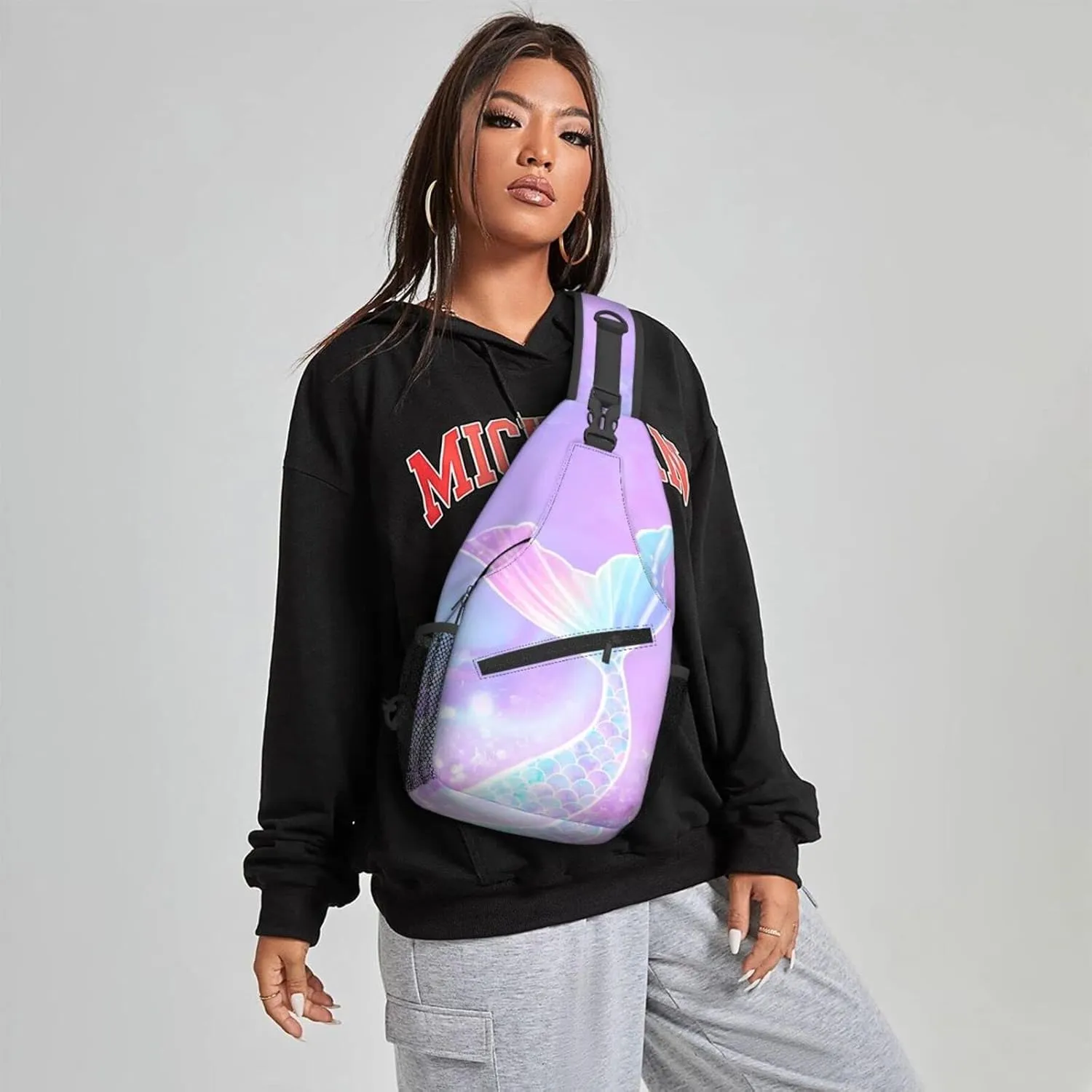 Women Mermaid Tail Crossbody Sling Backpack for Men Chest Bag Shoulder Bag Lightweight One Strap Backpack Travel Outdoor Daypack