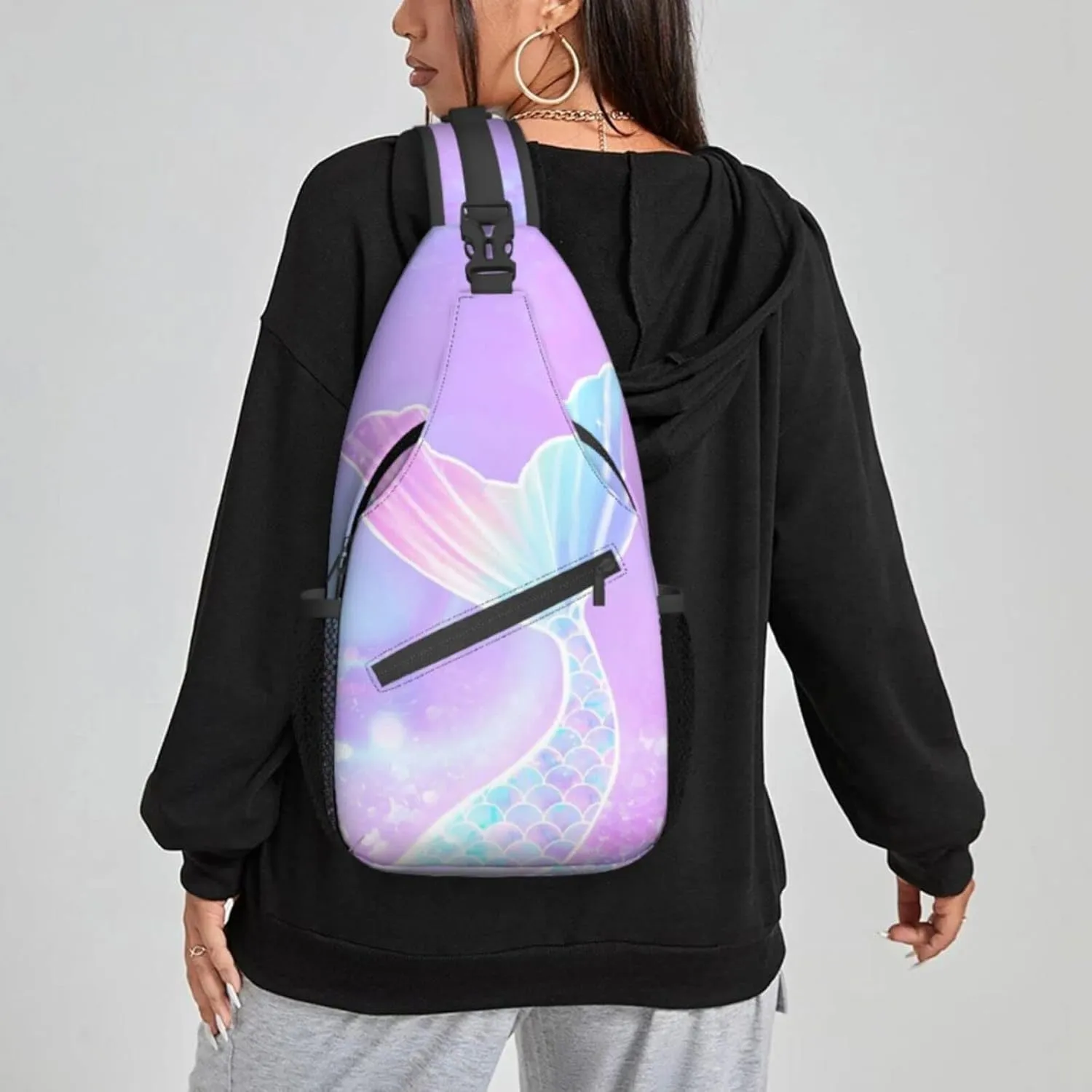 Women Mermaid Tail Crossbody Sling Backpack for Men Chest Bag Shoulder Bag Lightweight One Strap Backpack Travel Outdoor Daypack