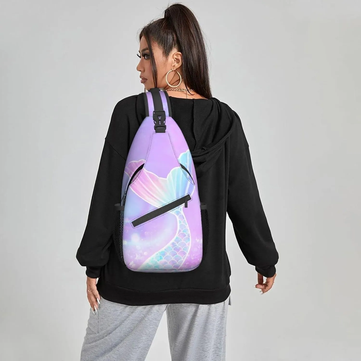 Women Mermaid Tail Crossbody Sling Backpack for Men Chest Bag Shoulder Bag Lightweight One Strap Backpack Travel Outdoor Daypack