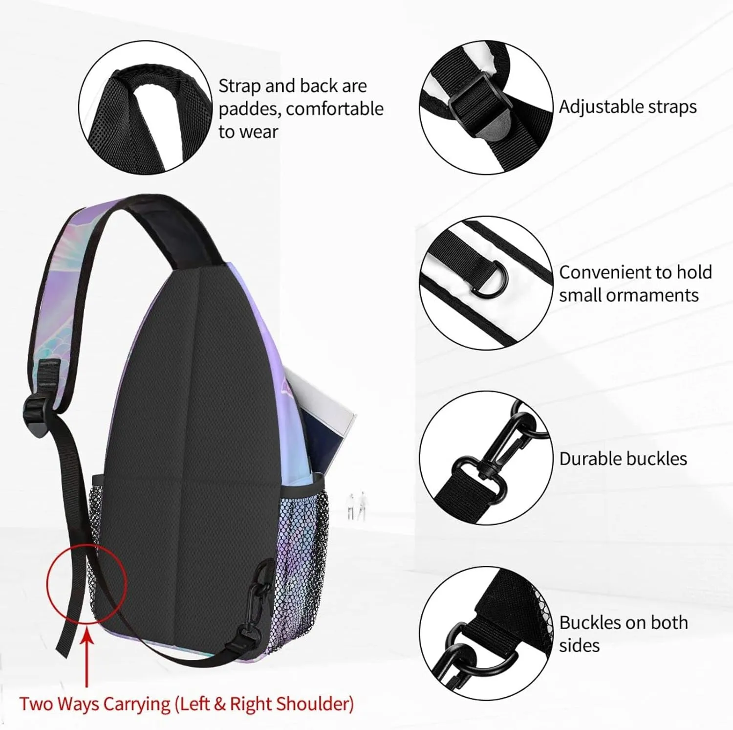Women Mermaid Tail Crossbody Sling Backpack for Men Chest Bag Shoulder Bag Lightweight One Strap Backpack Travel Outdoor Daypack