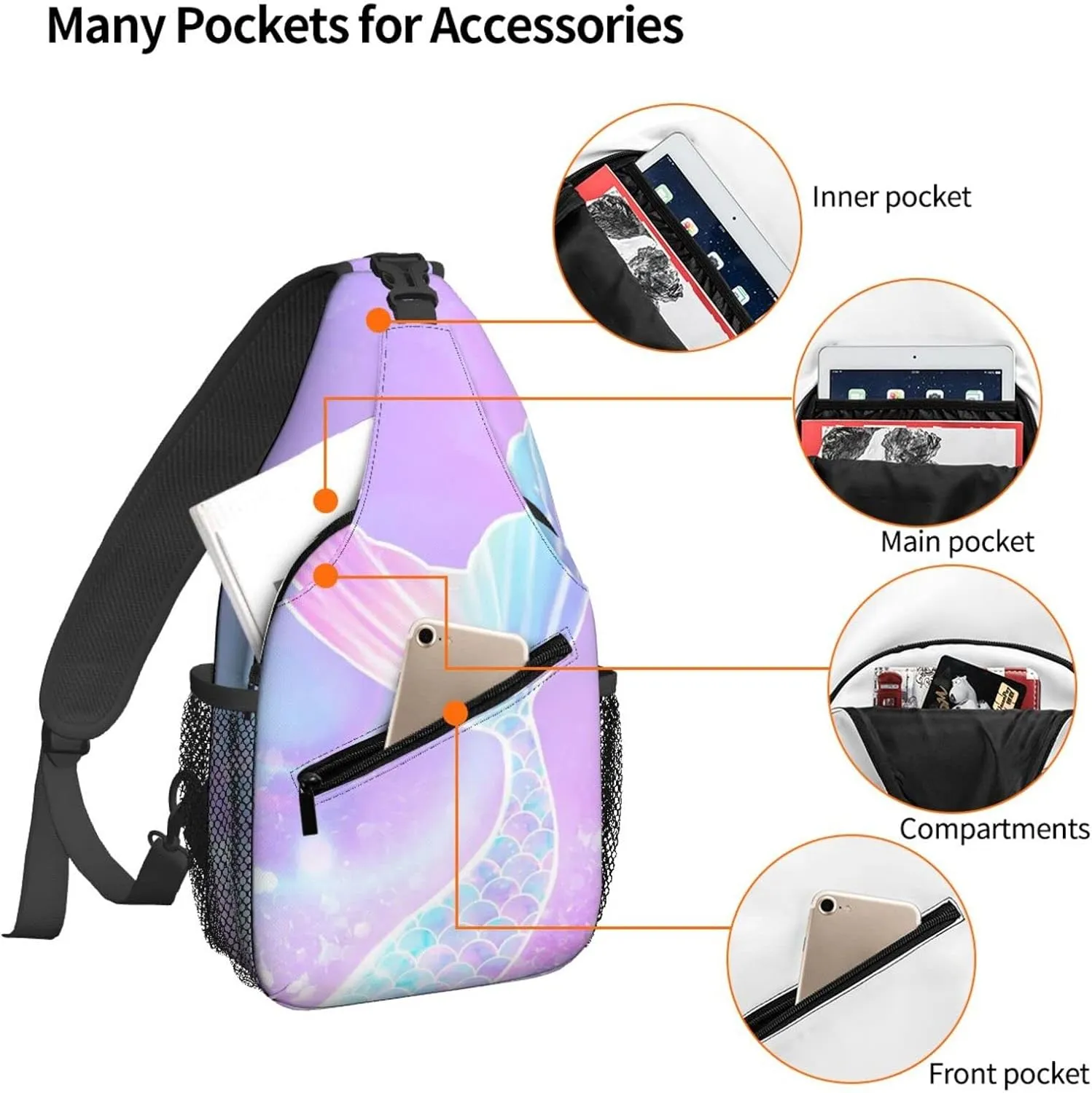 Women Mermaid Tail Crossbody Sling Backpack for Men Chest Bag Shoulder Bag Lightweight One Strap Backpack Travel Outdoor Daypack