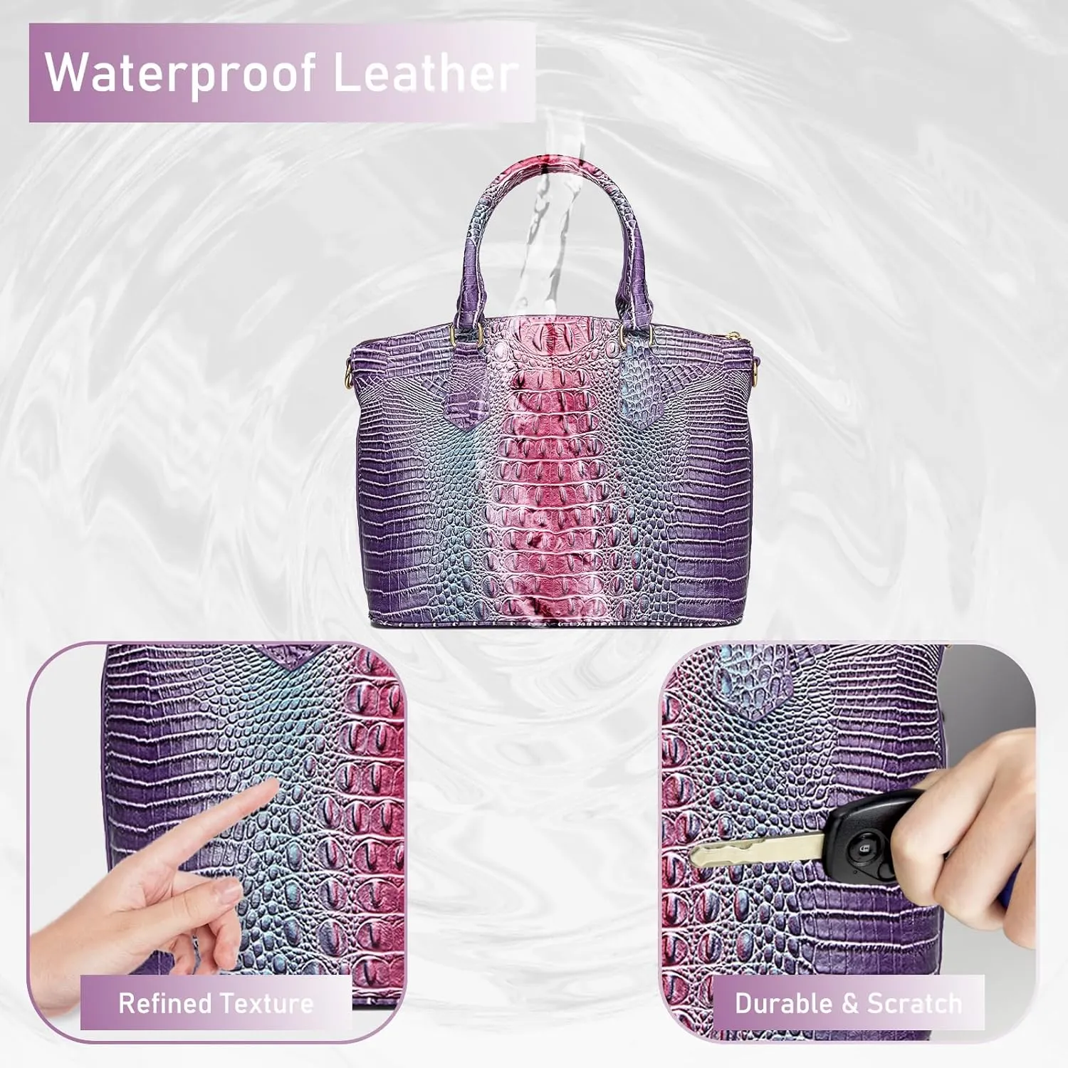 Women Purse Satchel Bag Long Crossbody Classy Tote Bag Top Handle Vegan Leather Ladies Handbags Embossed Pattern