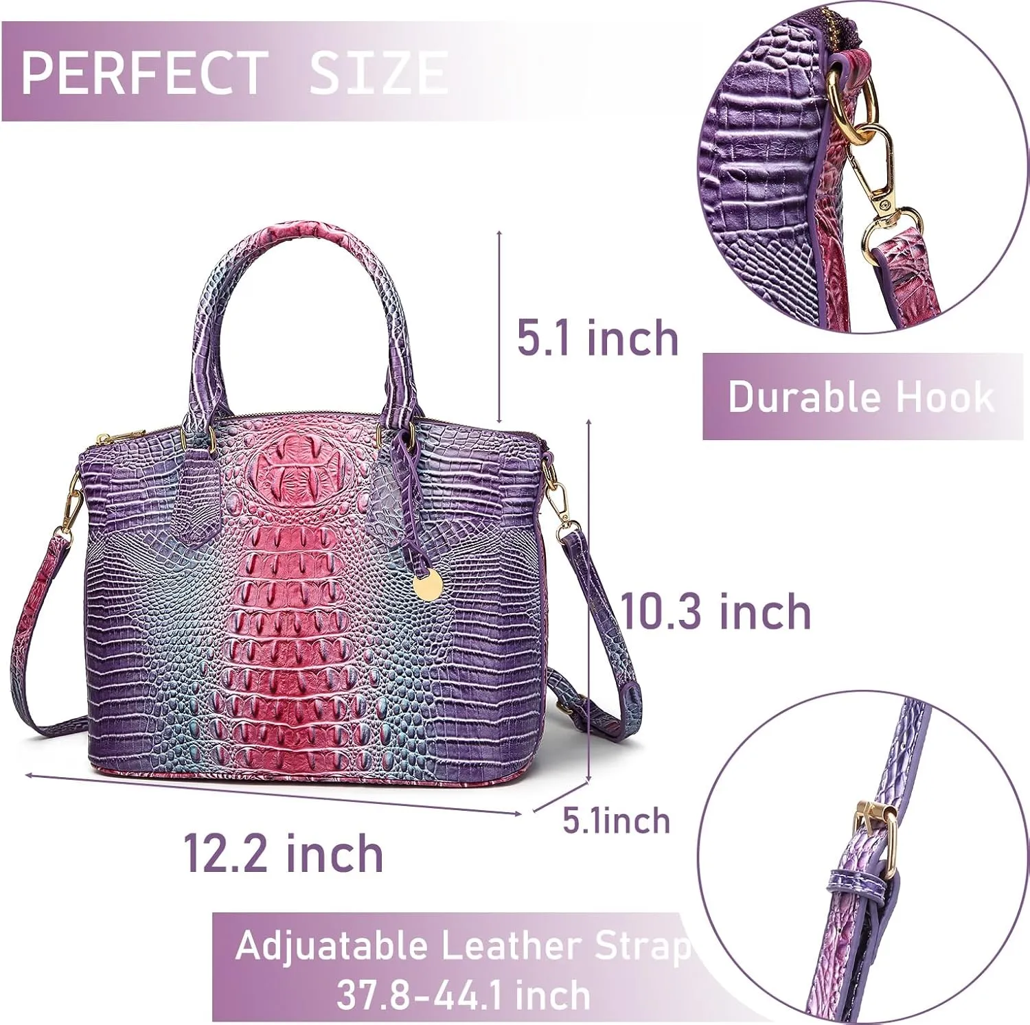 Women Purse Satchel Bag Long Crossbody Classy Tote Bag Top Handle Vegan Leather Ladies Handbags Embossed Pattern