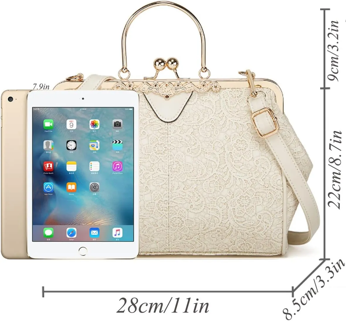 Women Retro Embossing Leather Handbag Multiple Collocations Tote Bag Kiss Lock Messenger Bag Hardware Handle Purse