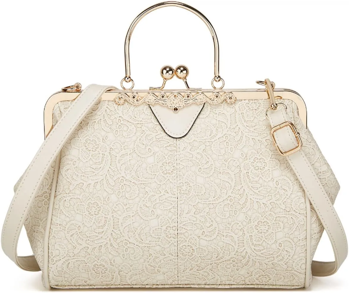 Women Retro Embossing Leather Handbag Multiple Collocations Tote Bag Kiss Lock Messenger Bag Hardware Handle Purse