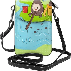 women Small Cell Phone Purse Sunflower seeds fishing picture : Multifunction,Soft, durable,Convenient for daily use and travel, Black