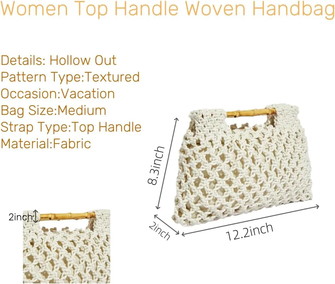 Women Straw Woven Mesh Handbag Bamboo Handbag Trendy Summer Travel Seaside Beach Vacation Totes Bag