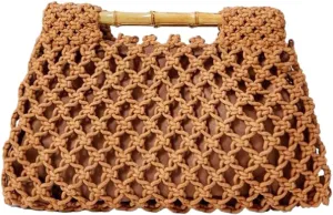Women Straw Woven Mesh Handbag Bamboo Handbag Trendy Summer Travel Seaside Beach Vacation Totes Bag
