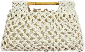 Women Straw Woven Mesh Handbag Bamboo Handbag Trendy Summer Travel Seaside Beach Vacation Totes Bag