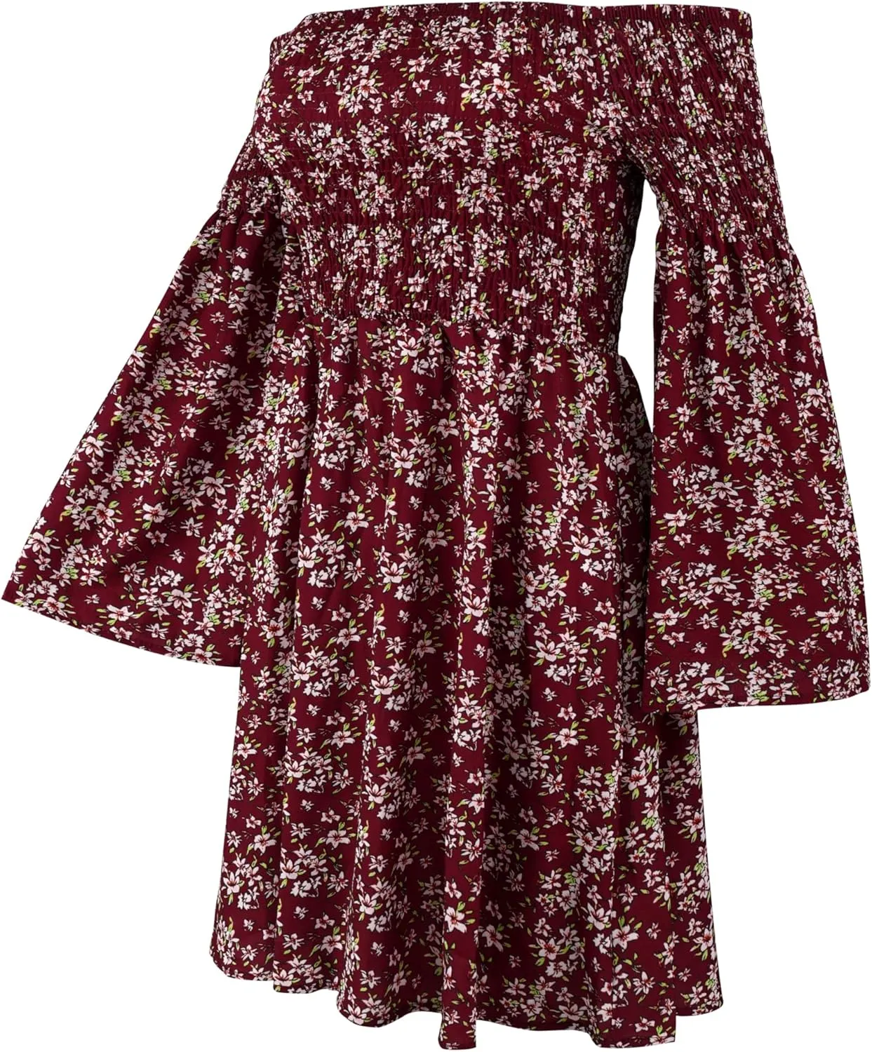 Women's Dress Summer Floral Long Sleeve Off Shoulder Casual Mini Dresses