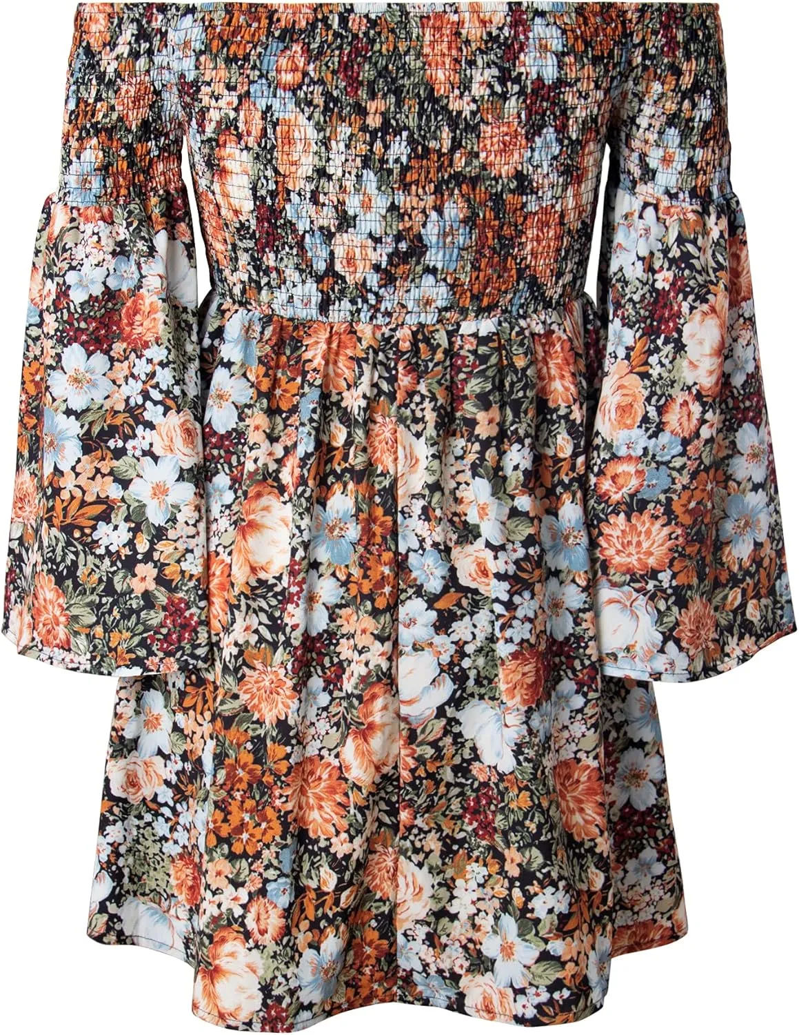 Women's Dress Summer Floral Long Sleeve Off Shoulder Casual Mini Dresses