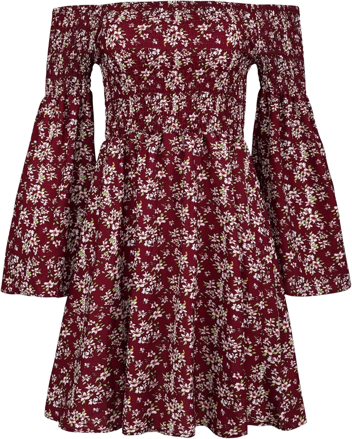 Women's Dress Summer Floral Long Sleeve Off Shoulder Casual Mini Dresses