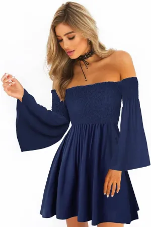 Women's Dress Summer Floral Long Sleeve Off Shoulder Casual Mini Dresses