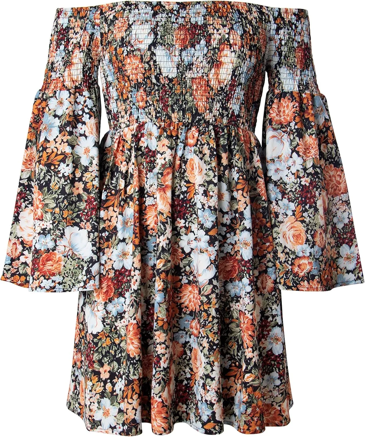 Women's Dress Summer Floral Long Sleeve Off Shoulder Casual Mini Dresses