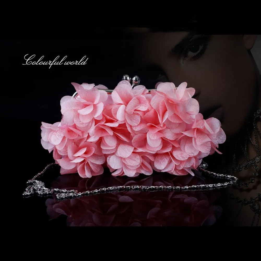 Women's Floral Satin Evening Clutch Bag with Detachable Metal Chain for Wedding, Party, Prom - Shoulder/Crossbody/Handheld