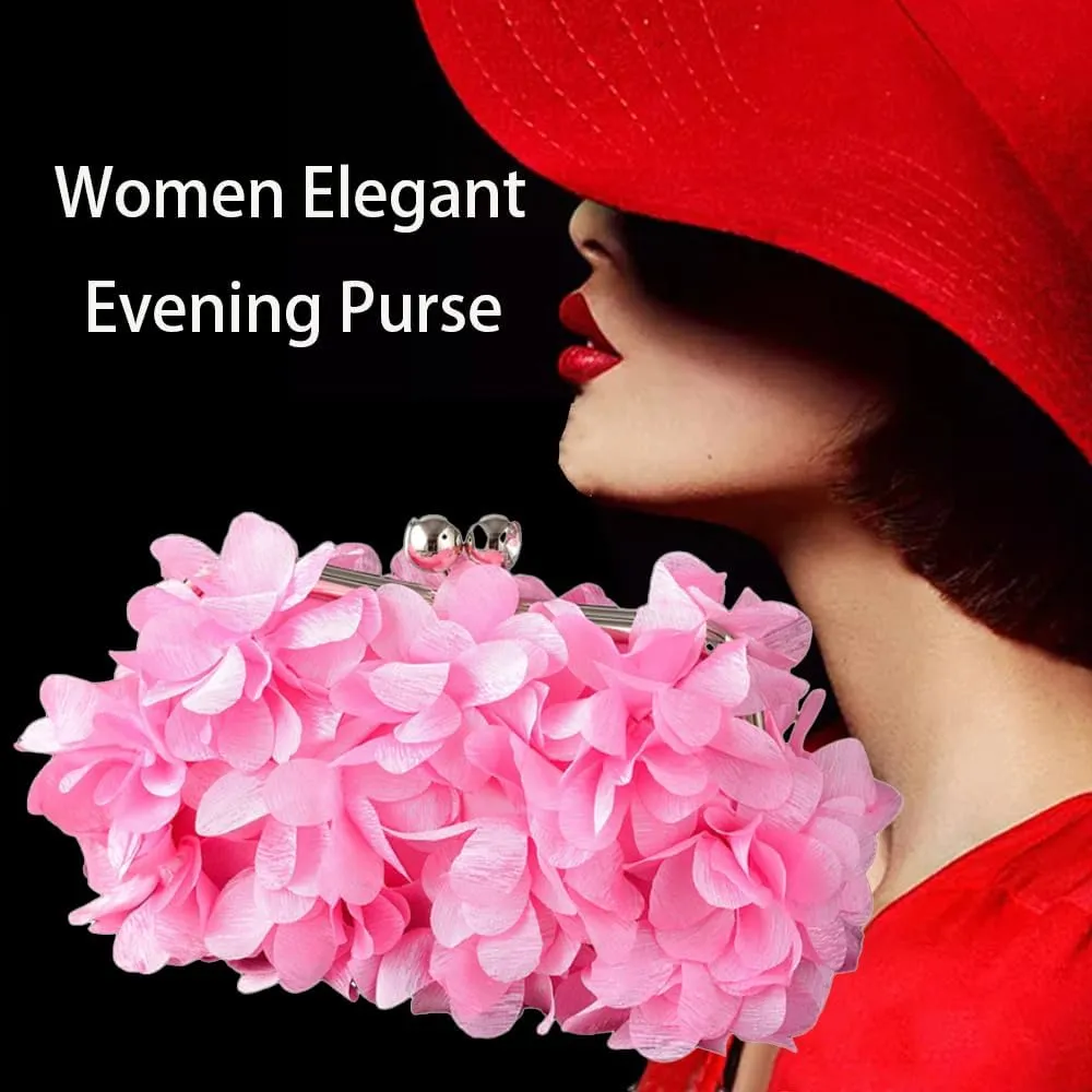 Women's Floral Satin Evening Clutch Bag with Detachable Metal Chain for Wedding, Party, Prom - Shoulder/Crossbody/Handheld