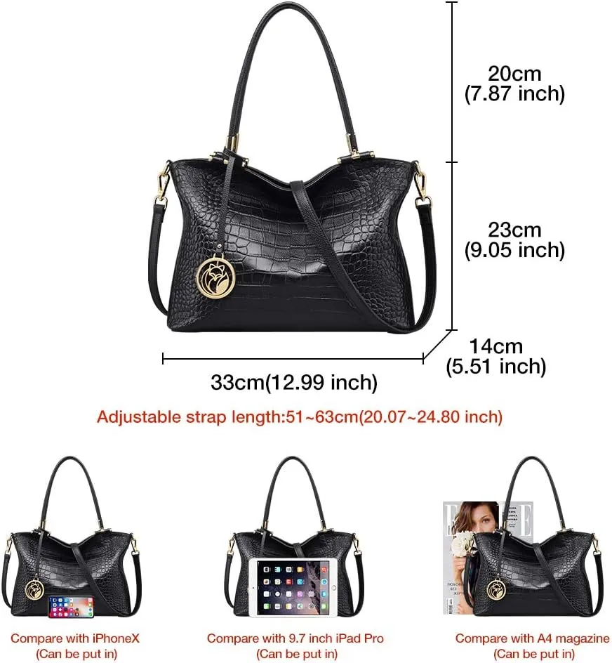 Women's Genuine Leather Tote Handbag, Top-handle Purse and Handbags for Women Satchel Large Shoulder Bag