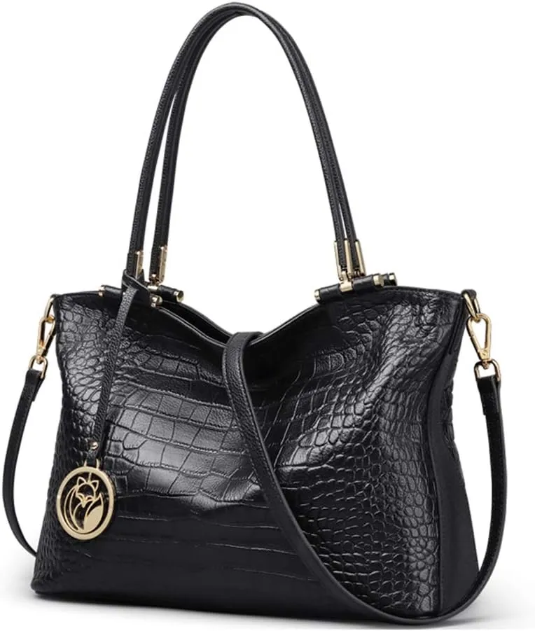 Women's Genuine Leather Tote Handbag, Top-handle Purse and Handbags for Women Satchel Large Shoulder Bag