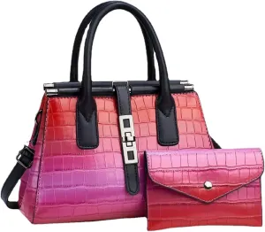 Women's Leather Crocodile Pattern Large Shoulder Bags Crossbody Handbag Top-Handle Bags Embossed Tote Purse