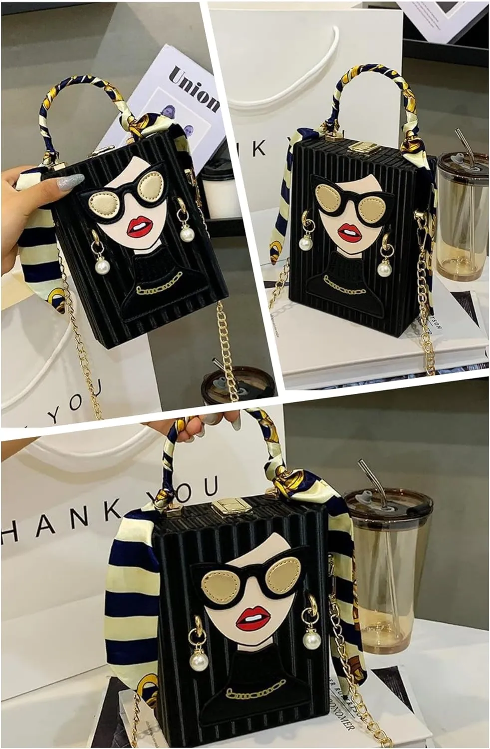 Womens Novelty 3D Lady Face Shoulder Bags PU Leather Top Handle Satchel Handbags Clutch Purse Crossbody Phone Wallet