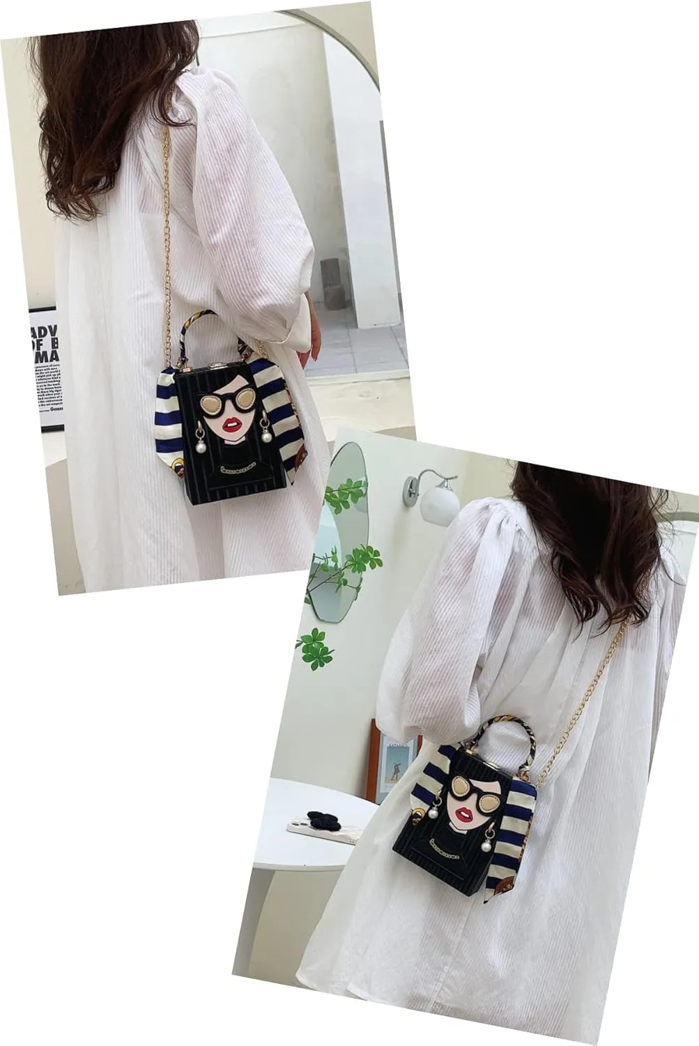 Womens Novelty 3D Lady Face Shoulder Bags PU Leather Top Handle Satchel Handbags Clutch Purse Crossbody Phone Wallet