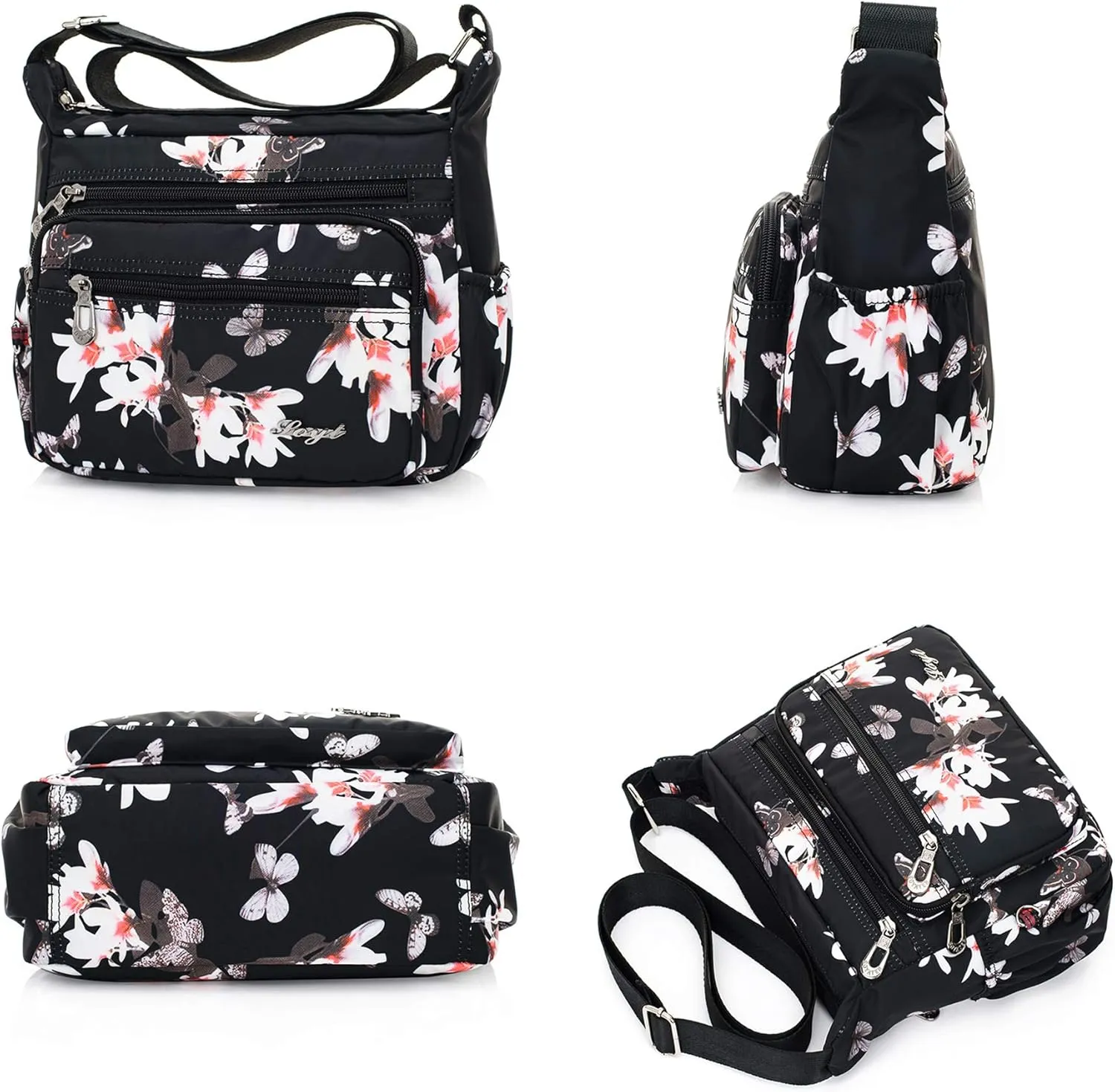 Womens Nylon Floral Shoulder Bag Crossbody Bag Messenger Bags Travel Handbags With Adjustable Strap Waterproof