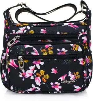 Womens Nylon Floral Shoulder Bag Crossbody Bag Messenger Bags Travel Handbags With Adjustable Strap Waterproof