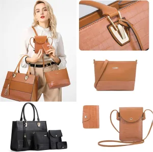 Women's Satchel Handbag, Lady Satchel Purse Vegan Leather HandBags, Top Handle Purse Set 4PCS
