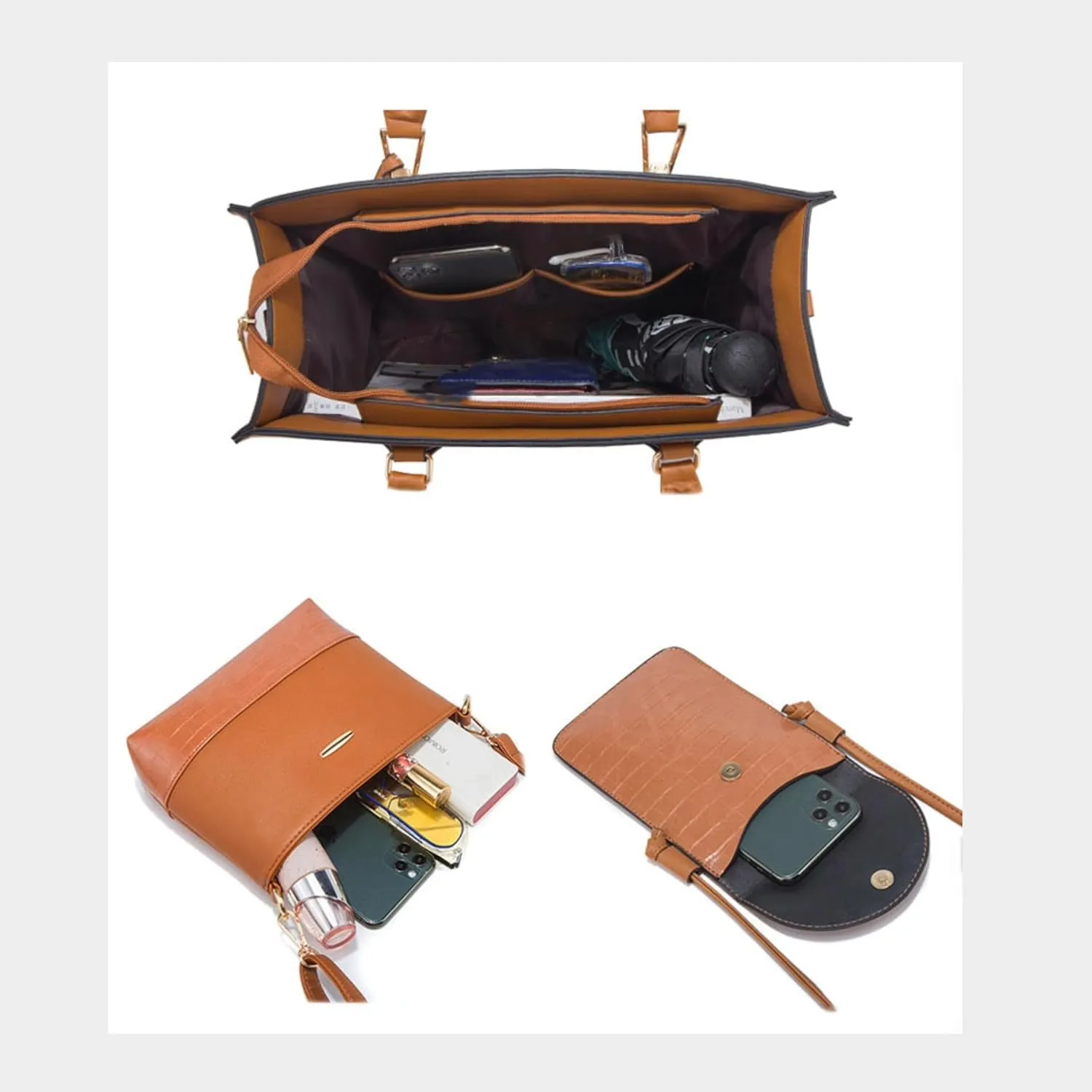 Women's Satchel Handbag, Lady Satchel Purse Vegan Leather HandBags, Top Handle Purse Set 4PCS