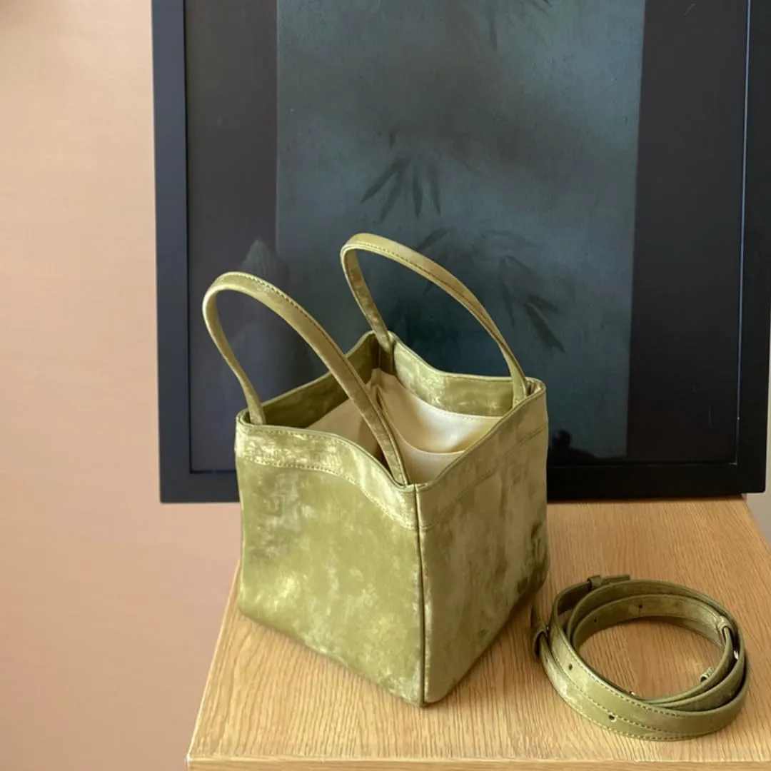 Womens Silk Soft Bucket Bag Neo Chinese Style Handbag Crossbody Satchel Lady Daily Small Shoulder Bag