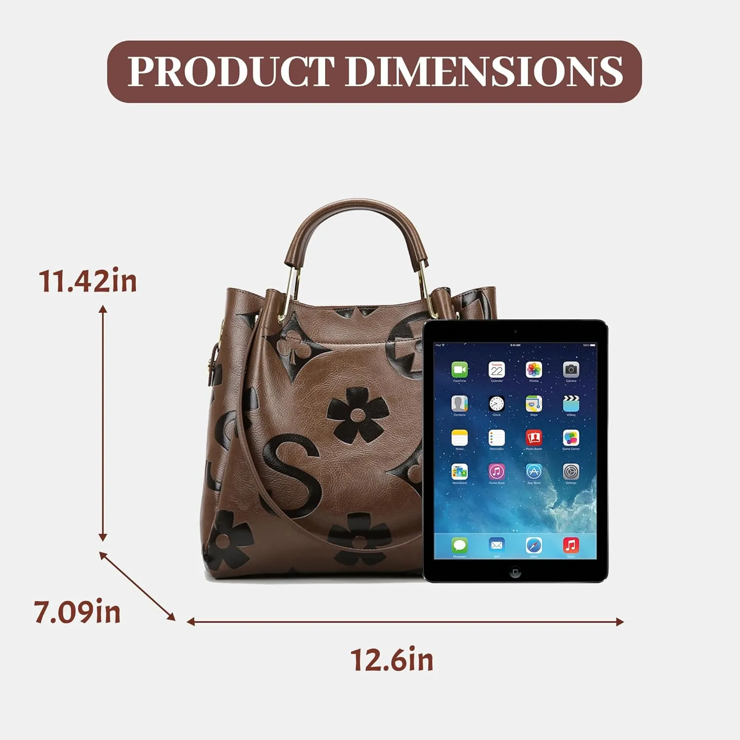 Women's Top Handle Handbags Floral Embossed Tote Bag Vintage Vegan Leather Trendy Bucket Shoulder Satchel Purses