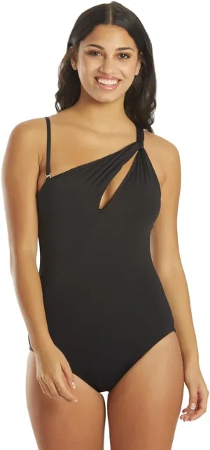 Women's Twisted Tides One Shoulder Cut Out One Piece Swimsuit Black