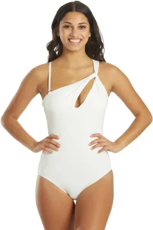 Women's Twisted Tides One Shoulder Cut Out One Piece Swimsuit White