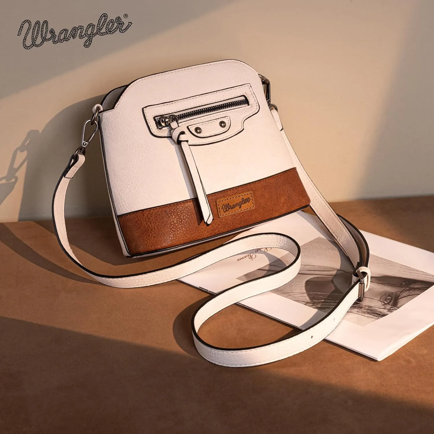 Wrangler Cow Print Crossbody Bag for Women Western Cross Body Purse with Signature Strap