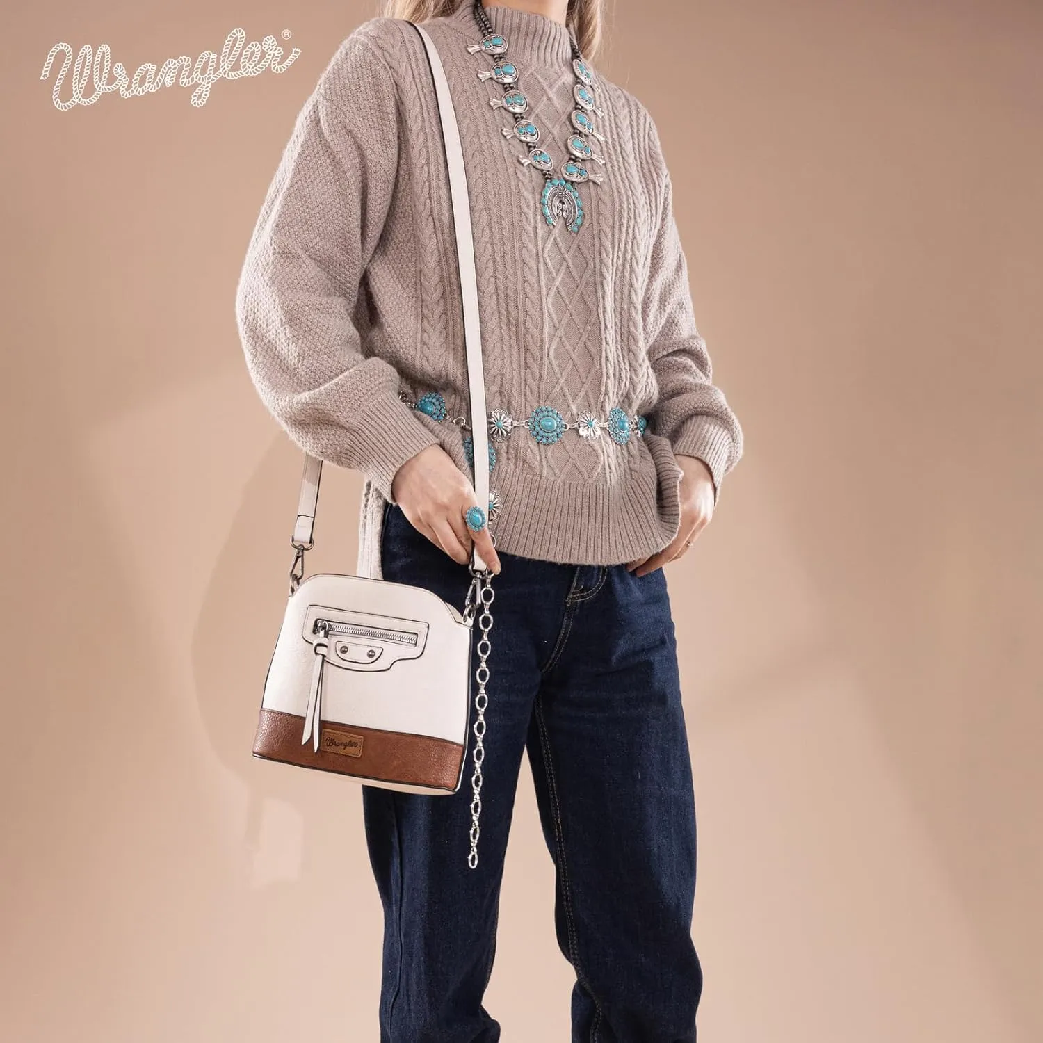 Wrangler Cow Print Crossbody Bag for Women Western Cross Body Purse with Signature Strap