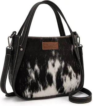 Wrangler Small Tote Purse for Women Western Cowhide Designer Top-handle Handbags with Strap