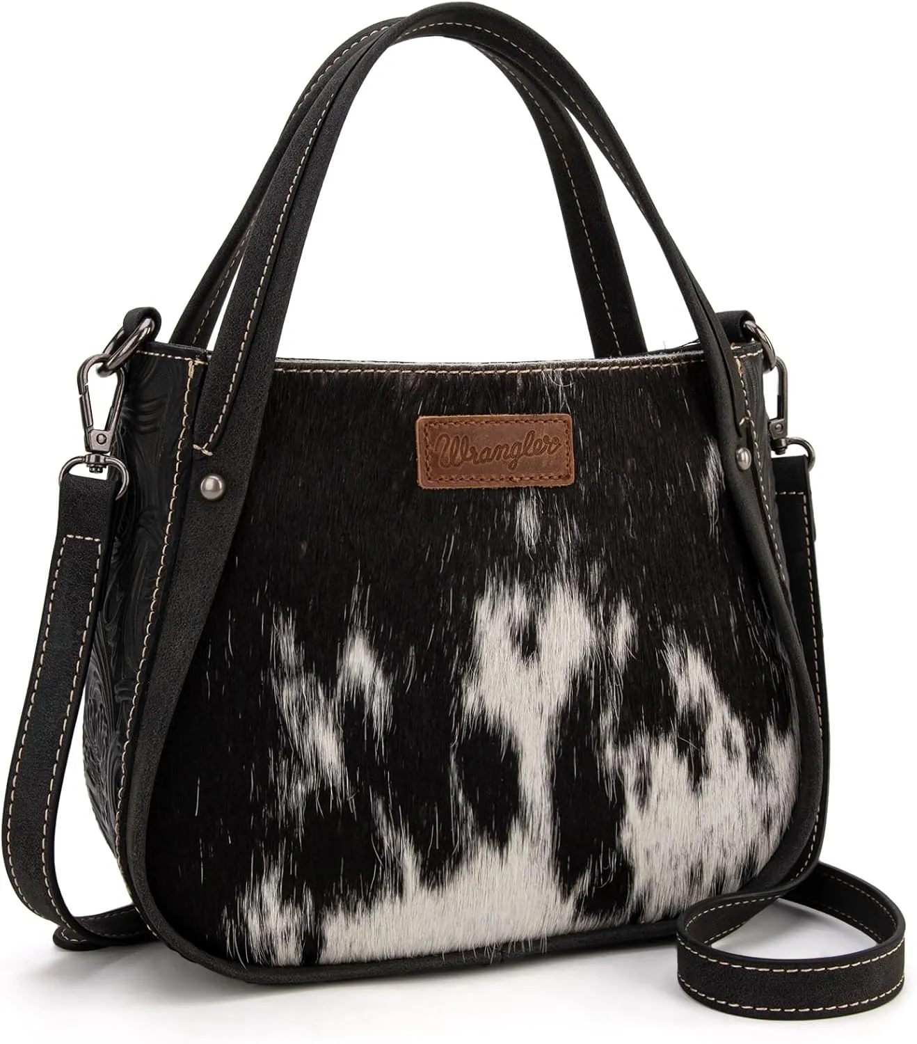 Wrangler Small Tote Purse for Women Western Cowhide Designer Top-handle Handbags with Strap