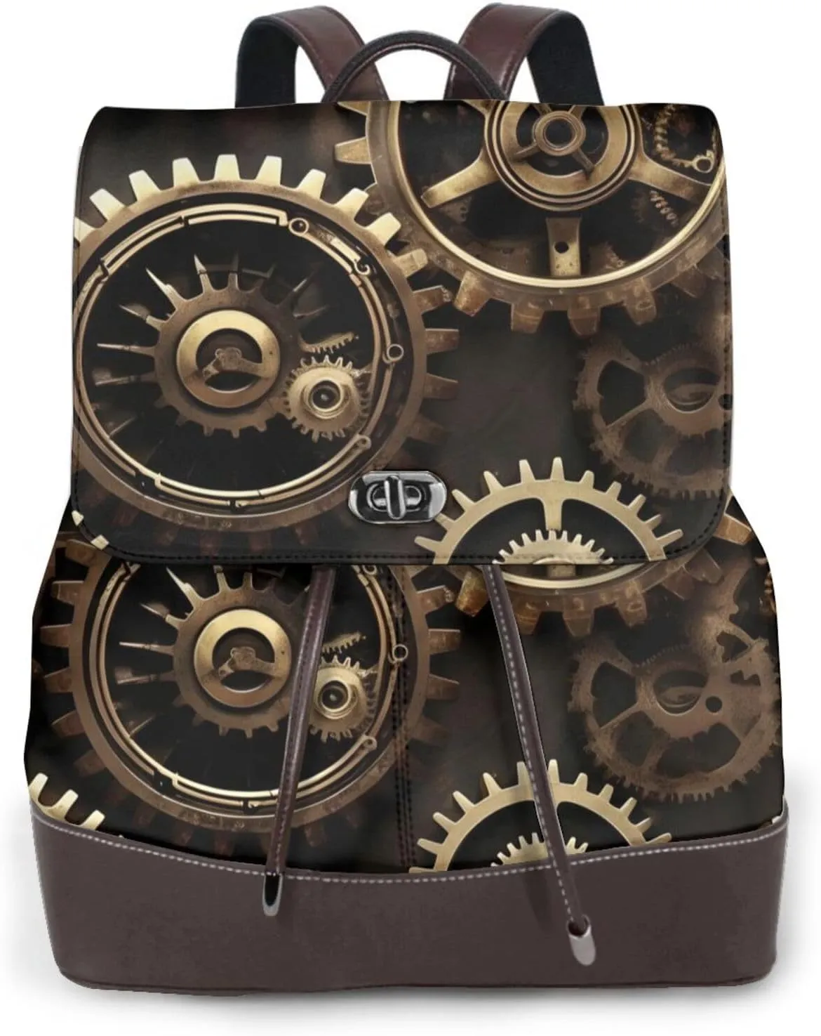 WURTON Cool Steampunk Gears Print Elegant Backpack For Women â€“ Chic Backpack Handbag Leather Travel Shoulder Backpack