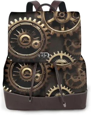 WURTON Cool Steampunk Gears Print Elegant Backpack For Women â€“ Chic Backpack Handbag Leather Travel Shoulder Backpack