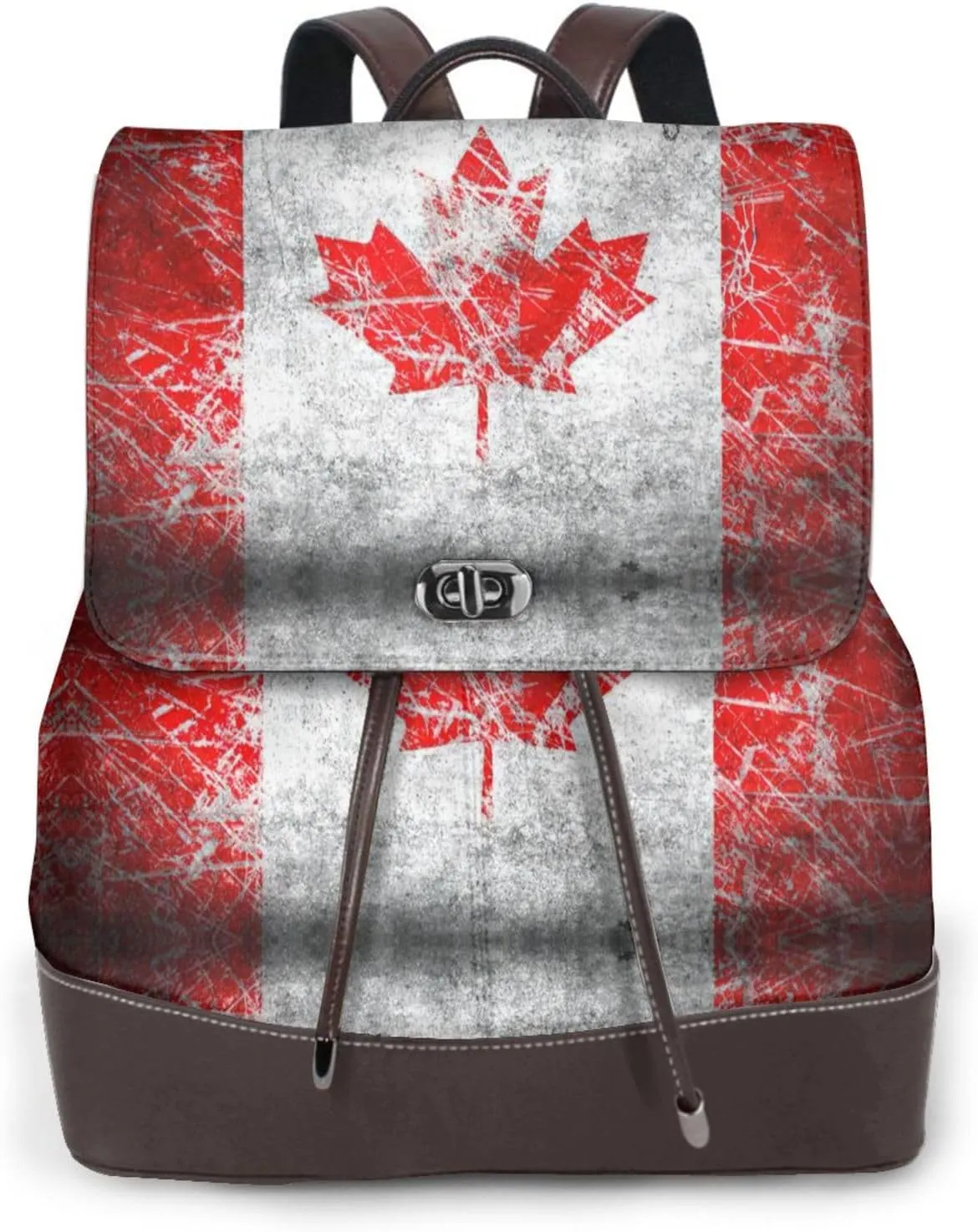 WURTON Retro Canada Flag Print Elegant Backpack For Women â€“ Chic Backpack Handbag Leather Travel Shoulder Backpack