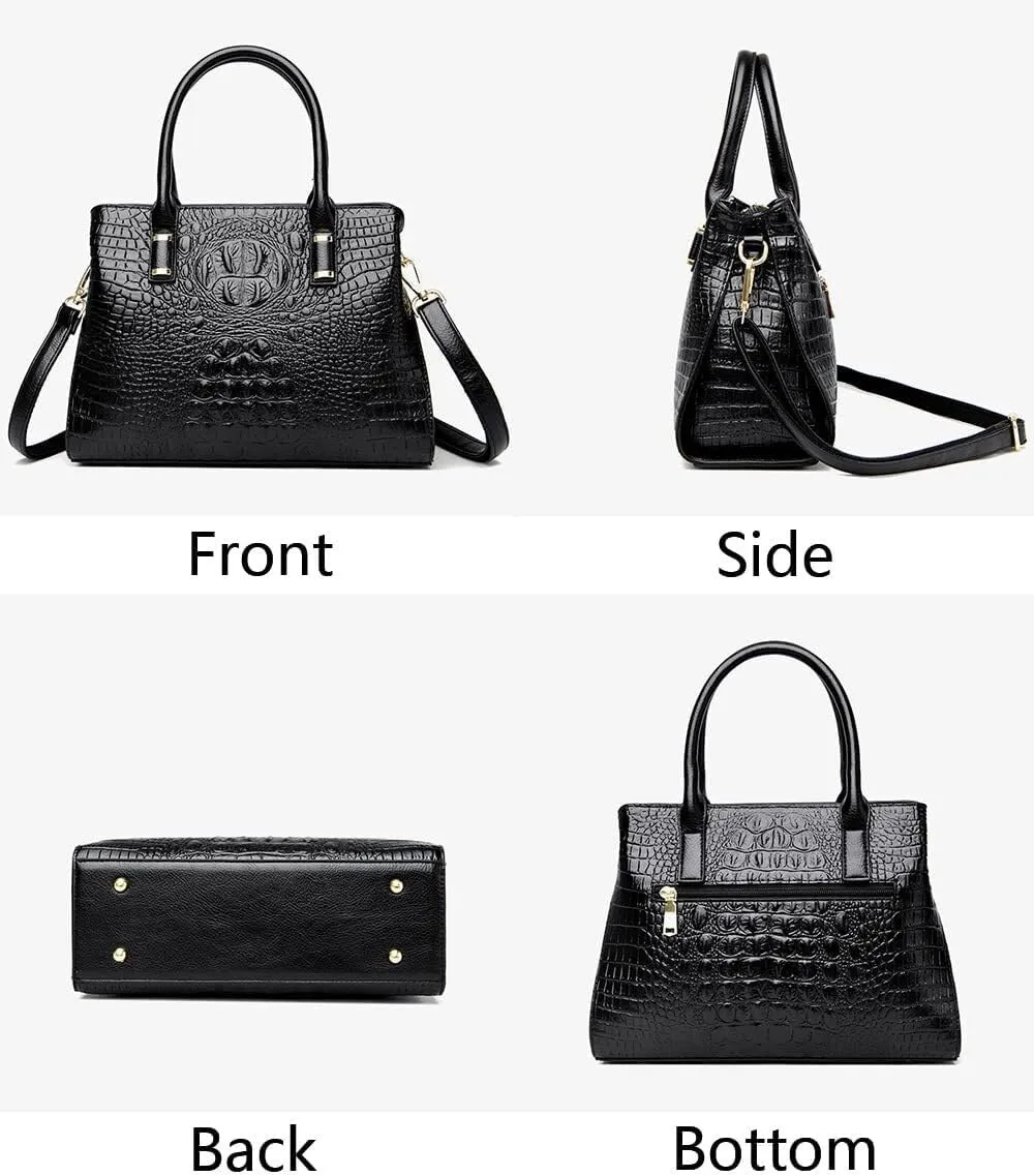 XXGJOALD-Handbag Tote Purse for Women Crocodile Pattern Embossed Top-handle Satchel Fuax Leather Shoulder Bag