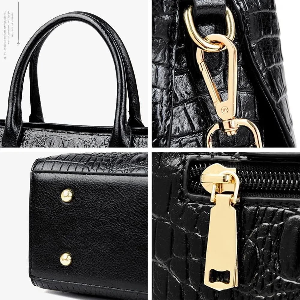 XXGJOALD-Handbag Tote Purse for Women Crocodile Pattern Embossed Top-handle Satchel Fuax Leather Shoulder Bag