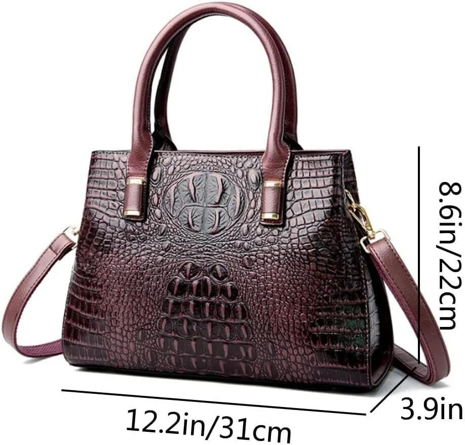 XXGJOALD-Handbag Tote Purse for Women Crocodile Pattern Embossed Top-handle Satchel Fuax Leather Shoulder Bag